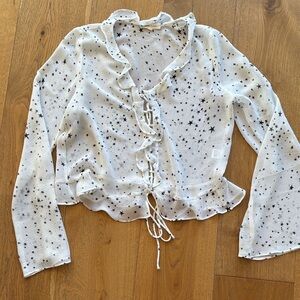 Newbury Kustom Starry White Ruffle Blouse